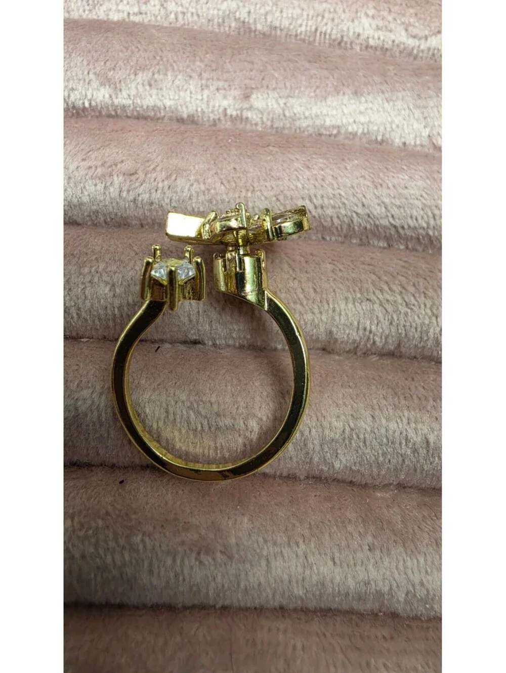 Gold Tone Adjustable Spinning Fidget Ring with Clear Stones Size 5